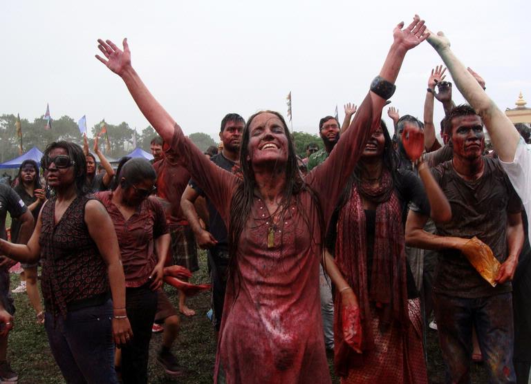 Devotees enjoying Holi at Isckon Temple - Auckland